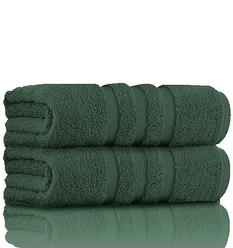 GC GAVENO CAVAILIA 2PK Bath Towels, 550 GSM Quick Dry Towel, Highly Absorbent Egyptian Cotton Towel Set, Machine Washable Bathroom Towels - Dark Green