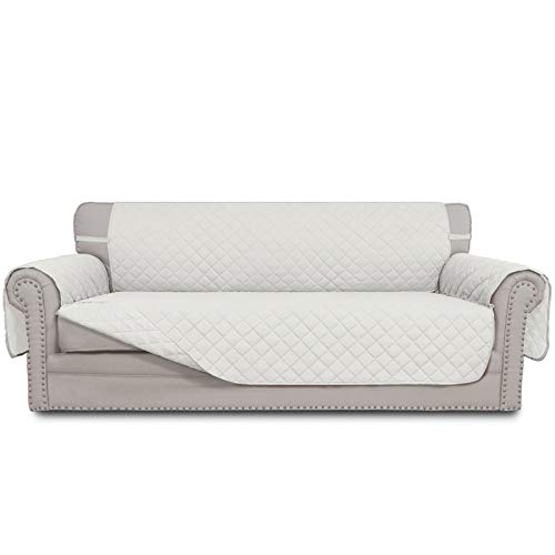 Easy-Going - Reversible Sofa Cover for 4 Cushion Couch Water Resistant Couch Cover for Animals and Children with Foam Sticks Elastic Straps XXL Ivory/Ivory