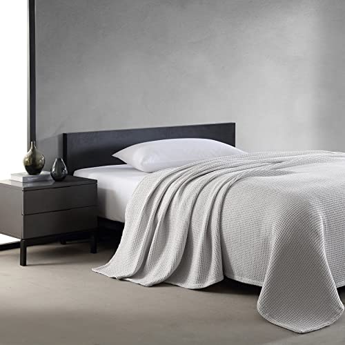 Vera Wang - Queen Blanket, Luxury Cotton Bedding, Super Soft Essentials with Waffle Weave Knit (Waffleweave Grey, Queen)