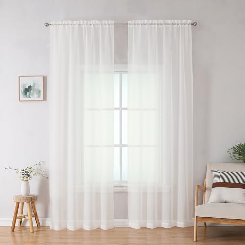 "OWENIE Sheer Curtains 78 inch Length, Ivory Sheer Cutains 2 Panels Set for Bedroom/Living Room, Rod Pocket Voile Fimly Drapes, 2pcs, Each 42"" W x 78"" L"