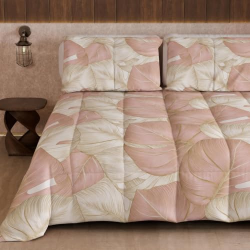 PETTI Artigiani Italiani Printed Winter Duvet 170 ?? 260 cm - Tropical Powder Pink Gold, Reversible Microfibre Quilt, 300 g/m??, Made in Italy