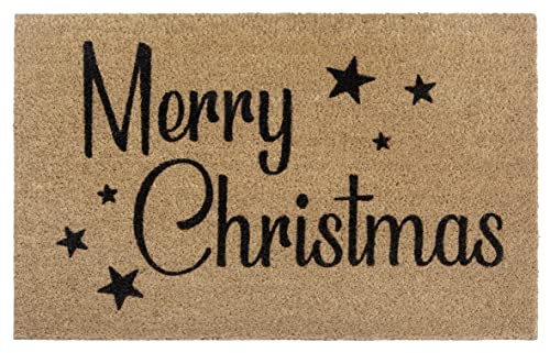 Hanse Home Christmas Coconut Doormat 45 x 70 cm - Non-Slip Dirt Trapper Mat Natural for Indoor Use, Merry Christmas Coconut Mat for Entrance Area & Covered Outdoor Use