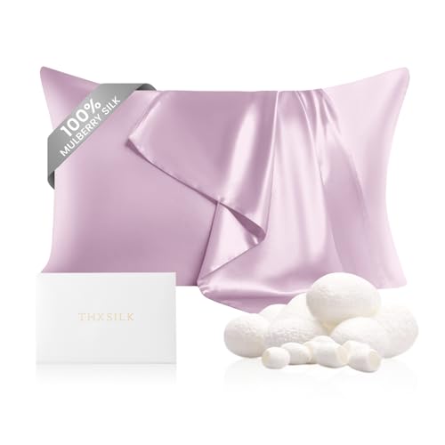 "THXSILK 100% Mulberry Silk Pillowcase for Hair and Skin Health, 22 Momme Soft and Smooth Pillowcase with Hidden Zipper, Both Sides Premium Grade 6A+ Silk, 1pc (Standard 20""x26"", Light Purple)"