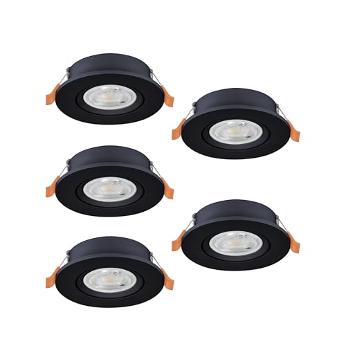Eglo Set of 5 LED recessed spotlights Barranco, Ceiling Spots with dip Switch, Adjustable Light fixtures Made of Black Plastic, Warm White to Cool White, Including GU10 Bulbs, ∅ 9 cm