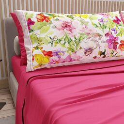 PETTI Artigiani Italiani - Cotton Sheets with Pillowcases in Digital Print, for Single Bed, Complete Top and Bottom Sheet with Corners, Fuchsia, 100% Made in Italy
