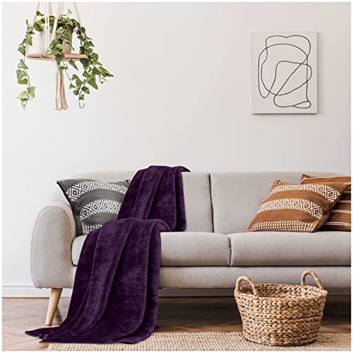 GC GAVENO CAVAILIA Gaveno Cavailia Faux Fur Throw Sofa Bed Mink Blanket, Super Soft Fluffy Easy Care Lightweight Luxury Design, Cosy Warm Settee FleeceThrows [Single (127x152 Cm), Aubergine], Fleece