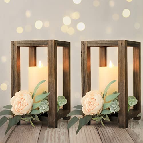 Rustic Wedding Table Decoration - Set of 2 Wooden Candle Holders, Farmhouse Decor for Country Barn Wedding