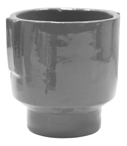 Ivyline Aries Glazed Handle Planter in Charcoal - Premium Quality - Lightweight and Waterproof - Indoor Houseplant Pot - H20cm x D19cm