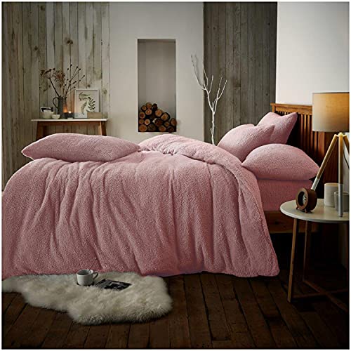 GC GAVENO CAVAILIA Fleece Duvet Cover Set Single - Fluffy Bedding Set with Pillowcases - Pink