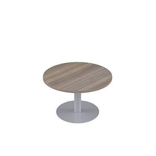 Office Hippo Circular Coffee Table, Sturdy & Stylish Small Table Desk, Laptop Table For Cafe, Coffee Shop or Bar, Versatile Office Table Ideal For Breakroom, 5 Year Guarantee - Grey Oak / Silver