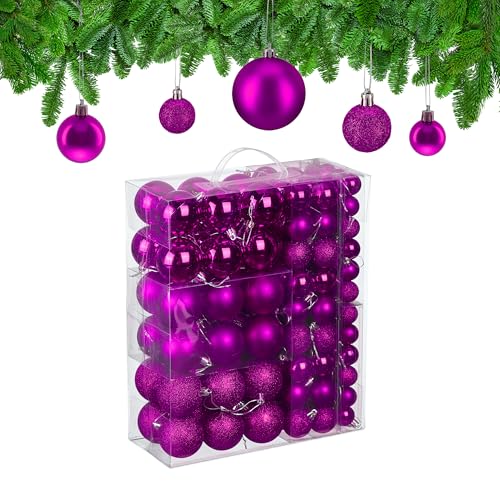 Relaxdays Christmas Baubles, Set of 50, Tree Ornaments, Holiday Decorations, Plastic, Glittery, Matte & Shiny, Violet