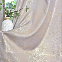 TERLYTEX Grey Gold Curtains 95 Inch Length for Living Room, Metallic Gold Foil Spray Spots Gold Shimmer Curtains, Grommet Privacy Semi-Sheer Curtains, 52 x 95 Inch, 2 Panels, Grey Gold