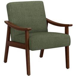 Yaheetech Armchair Corduroy Fabric Accent Chair Rubber Wood Legs Dark Green