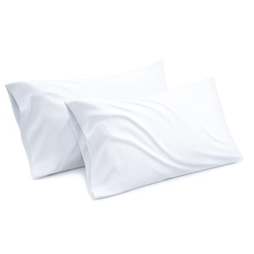 100% Egyptian Cotton Pillowcases - 400 TC Egyptian Quality Set of 2 Pillow Cases - Silky Soft 2pc Pillow Cover (Standard,White) Solid