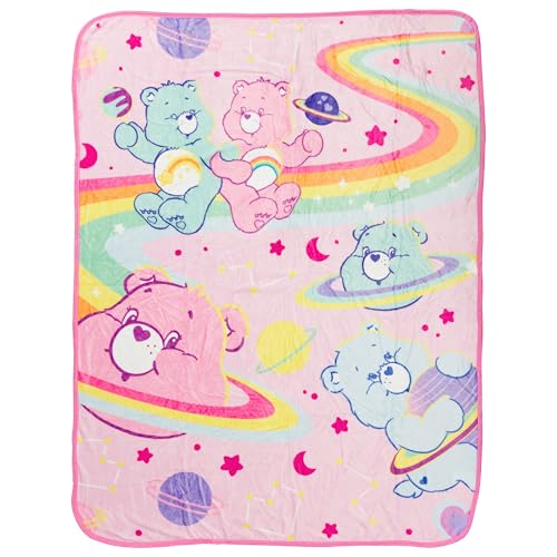 "Silver Buffalo Care Bears Rainbow Cosmic Space Featuring Cheer Bear and Wish Bear 45"" x 60"" Fleece Throw Blanket"