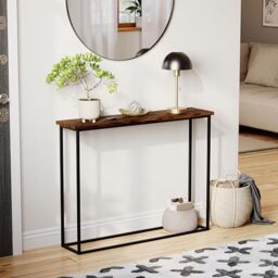 Vida Designs Narrow Console Table 100cm - Slim Hallway Table for Small Spaces - Industrial Metal Frame & Wood Effect Top - Modern Entryway/Sofa Table - Easy Assembly - Rustic Brown & Black