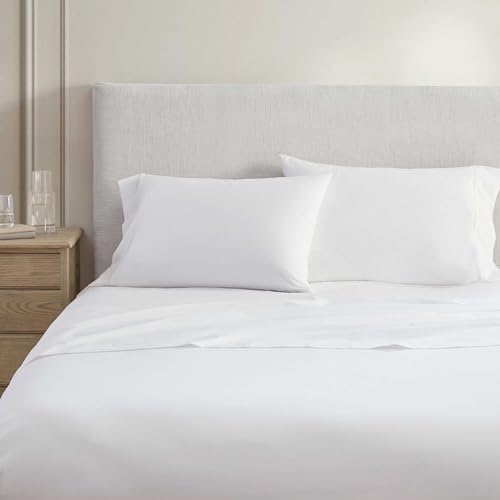 Martha Stewart - Full Size Sheets Set, Crisp & Tailored Cooling Sheets w/a Naturally Smooth Cotton Percale Lightweight Feel - Matching Pillowcases & Fitted Sheet (Skylands Solid White)