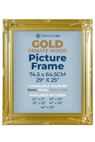 "MirrorOutlet The Antiquitus - Ornate Swept Gold Picture Frame 29"" X 25"" (74.5 x 64.5CM) Wooden Frame with Glass and Backing Board Fitted. Ready To Fit Your Picture!"