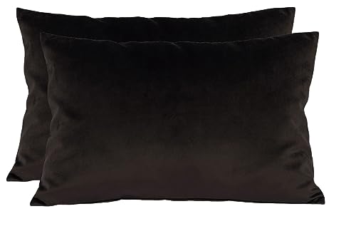 TangDepot 2-Pack Super Soft Velvet Pillow Covers, 12x24 Deep Coffee - Luxury velvet pillow cover, hidden zip, washable, fits any insert, indoor/outdoor, many colors, instant refresh.