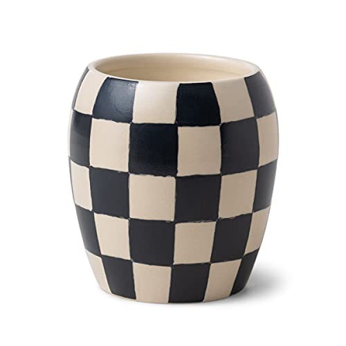Paddywax Scented Candles Checkmate Artisan Candle in Reusable Checkerboard Patterned Porcelain Vessel, 311g, Black Fig + Olive