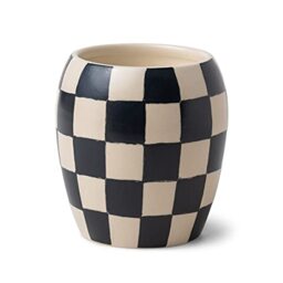Paddywax Scented Candles Checkmate Artisan Candle in Reusable Checkerboard Patterned Porcelain Vessel, 311g, Black Fig + Olive