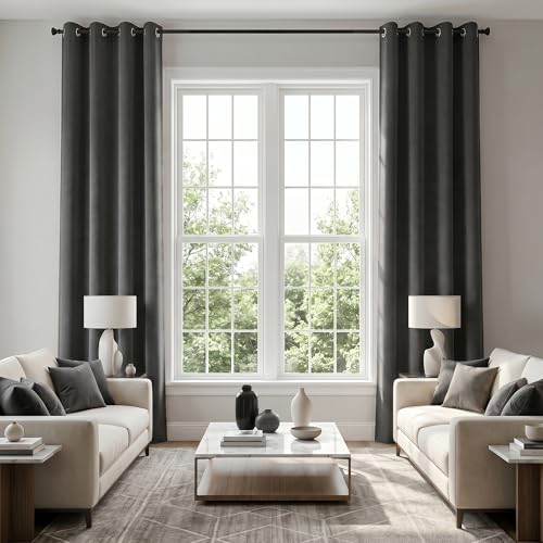 KOUFALL Dark Grey Tall Curtains 120 Inch Length for High Living Room Set of 2 Drapery Panel with Grommet,52x120 Inches Long