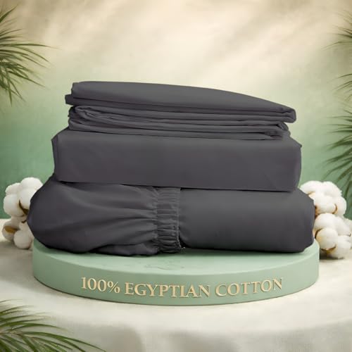 "400 Thread Count Sheets Twin XL Size Bed Sheets-100% Long Staple Soft Egyptian Cotton SheetSet, 4 Piece Set-Upto 15"" Deep Pocket-Pure Egyptian Cotton Bed Sheets Set (Solid Dark Gray)"
