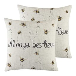 furn. Evans Lichfield Bee-Lieve Polyester Filled Cushions (Twin Pack), Polyester, Linen, White