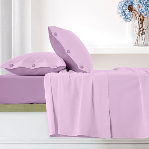 Ruggeri Cotton Soft and Breathable Bedding Set - 2 Pillowcases + 1 Fitted Sheet + 1 Flat Sheet - Everyday Collection (Lilac, Double)
