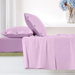 Ruggeri Cotton Soft and Breathable Bedding Set - 2 Pillowcases + 1 Fitted Sheet + 1 Flat Sheet - Everyday Collection (Lilac, Double)