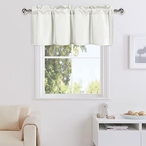 DWCN Ivory Valance Curtains, 1 Panel, 42 X 18 Inch - Solid Short Topper, Rod Pocket, Window Curtain for Kitchen, Living Room, Basement, Bathroom