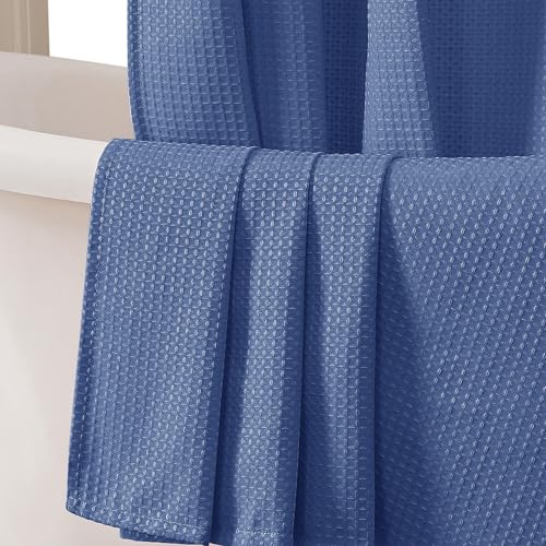 OVZME Blue Shower Curtain Set, Waffle Textured Heavy Duty Fabric Shower Curtain for Bathroom, Luxury Hotel Weighted 230GSM Bath Curtain with 12 Plastic Hooks, Machine Washable, 72x72