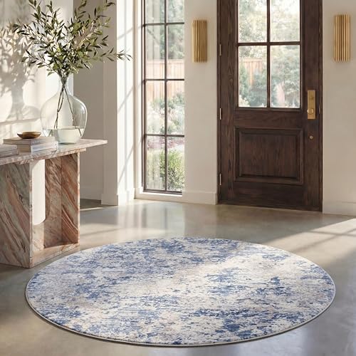 Safavieh Modern Rug for Living Room, Dining Room, Bedroom - Amelia Collection, Short Pile, in Grey and Blue, 200 X 200 cm
