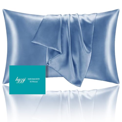 "Mulberry Silk Pillowcase for Hair and Skin Standard Size 20""X 26"" Light Blue"