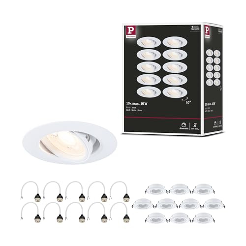 Paulmann 92115 recessed luminaire 10-Pack swivelling Round 90mm 30° GU10 max. 10x10W 230V White recessed lamp – luminaire lamp not Included