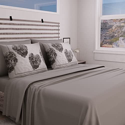 PETTI Artigiani Italiani - Complete Bed Set, Double Sheets, Black & White Hearts, Double Bed Set, Print only on Pillowcases 100% Made in Italy