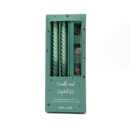 Green Ombre Candle and Crystal Set - Includes Two Twisted Candles and Three Crystal Stones