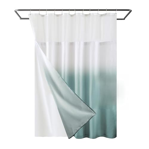 "YI & ZE Waffle Weave Shower Curtain with Snap-in Fabric Liner Set, Hotel Style, Slub Textured Shower Curtain, 12 Metal Hooks Included, Waterproof & Washable Heavyweight Fabric, Teal, 72"" W x 72"" H"