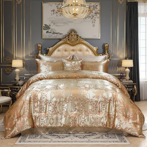 Queen Size 8-Piece Jacquard Comforter Set with Satin Sheets Set ??? Elegant Coordinated Bedding Collection for Bedroom