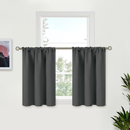 BGment Kitchen Window Curtains 36 Inches Long for Over Sink - Short Blackout Drapes with Rod Pocket Privacy for Rv Camper Cafe Bathroom Window, Dark Grey, 29 x 36 Inch