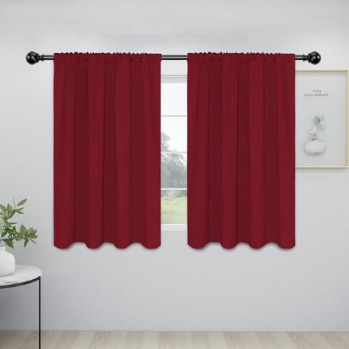 Easy-Going Rod Pocket Blackout Curtains for Bedroom, Room Darkening Window Curtains for Living Room, Thermal Insulated Noise Reduction Solid Window Drapes, 2 Panels(42x45 in, Christmas Red)