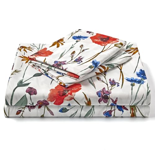 FreshCulture Floral Bed Sheets - Ultra Soft California King Size Sheets Set - Brushed Microfiber Floral Sheets- Deep Pockets - Easy Care - Hotel Luxury 4 Piece Flower Printed Sheets, Le Jardin