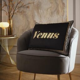 Laurence Llewelyn‑Bowen Venus Signature Cushion 40 x 60cm Black – Soft Velvet Decorative Design with Piped Edge, Filled Pad Included