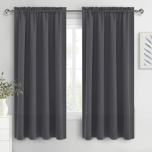 DWCN Blackout Curtains for Bedroom 72 Inch Length 2 Panels Set, Solid Thermal Insulated Energy Saving Rod Pocket Window Treatment Curtains Blackout Drapes (W42 x L72 Inch, Dark Grey)