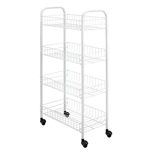 Metaltex Pisa 4-Tier Trolley with Wheels - Multipurpose Storage Cart for Home including Kitchen, Bathroom, Office and Garage – White, 41 x 23 x 84 Centimetres
