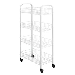 Metaltex Pisa 4-Tier Trolley with Wheels - Multipurpose Storage Cart for Home including Kitchen, Bathroom, Office and Garage – White, 41 x 23 x 84 Centimetres