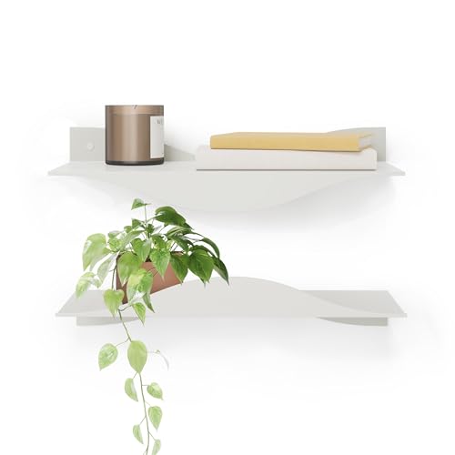 Umbra Surf Shelf Set of 2 – Sand Metal Floating Shelves for Wall Storage & Décor, Modern Wave Design, 100% Steel, Holds 15 lbs. Each, Easy Installation Shelving for Bedroom, Living Room & Office