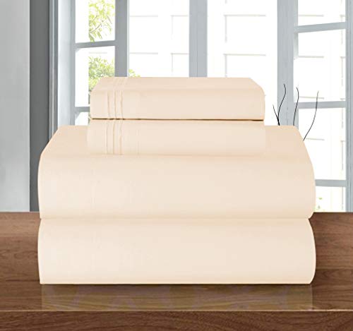 "Elegant Comfort Luxury 1500 Premium Hotel Quality Microfiber 4-Piece Sheet Set - Wrinkle Resistant, All Around Elastic Fitted Sheet, Deep Pocket up to 16"", Twin/Twin XL, Cream"