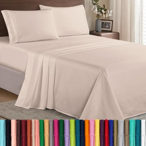 "Elegant Comfort Luxury 1500 Premium Hotel Quality Microfiber 4-Piece Sheet Set - Wrinkle Resistant, All Around Elastic Fitted Sheet, Deep Pocket up to 16"", Twin/Twin XL, Cream"