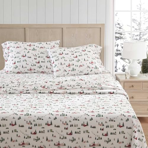 Martha Stewart - Flannel Sheets Twin Size, Anti-Pilling & Wrinkle Resistant Cotton, Touchably Soft for All-Season Comfort - Bed Sheets with Matching Pillowcase & Fitted Sheet (Ski Village Green)